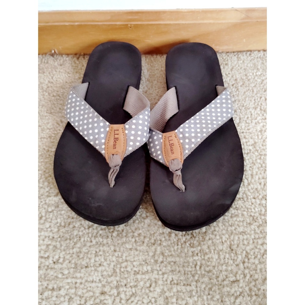 LL‎ Bean Maine Isle Flip Flops Women 8 Nautical Polka Dot Beach Resort Sandals